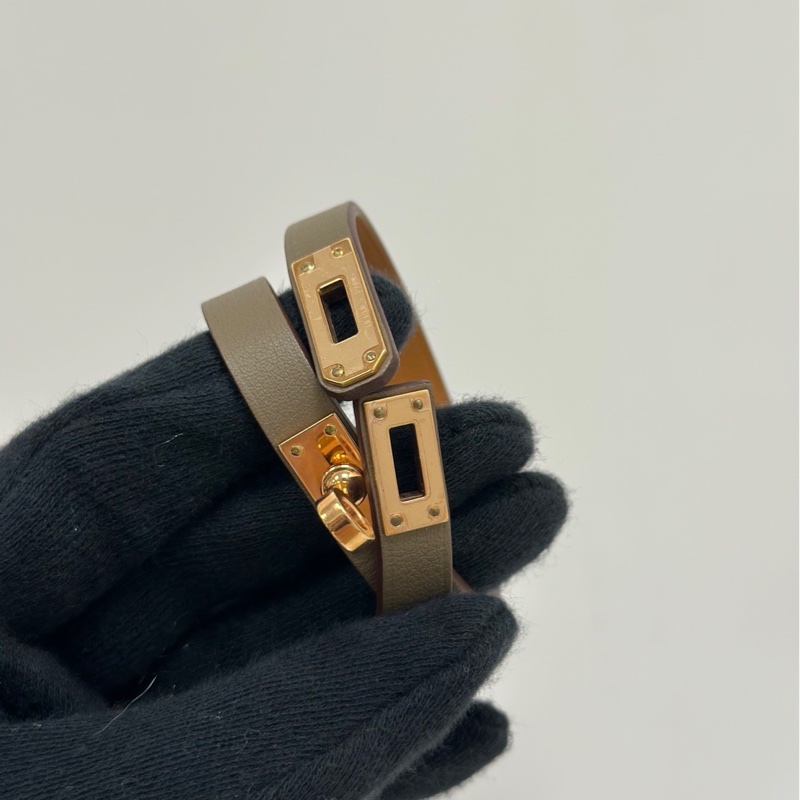 平台最低價近新閒置斷貨款✨ HERMES 愛馬仕 mini Kelly 雙圈牛皮轉釦手環 (大象灰Etoupe x 玫瑰金色) bracelet-5