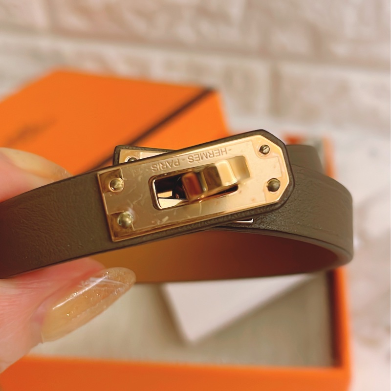 平台最低價近新閒置斷貨款✨ HERMES 愛馬仕 mini Kelly 雙圈牛皮轉釦手環 (大象灰Etoupe x 玫瑰金色) bracelet-10