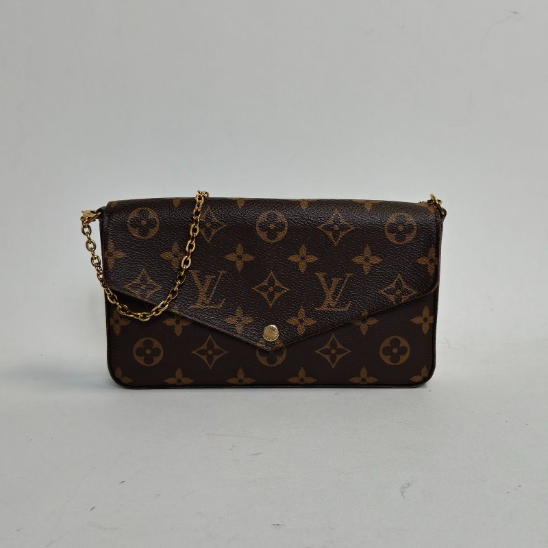 LOUIS VUITTON POCHETTEFELICIE三合一鏈條包老花PVC晶片肩背包-0