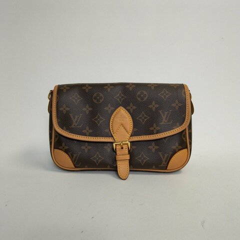 LOUIS VUITTON Diane法棍包24可拆卸黑紫寬肩帶老花PVC晶片肩背包