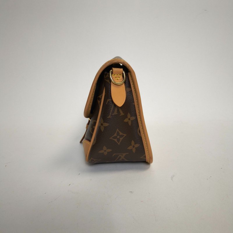 LOUIS VUITTON Diane法棍包24可拆卸黑紫寬肩帶老花PVC晶片肩背包-1