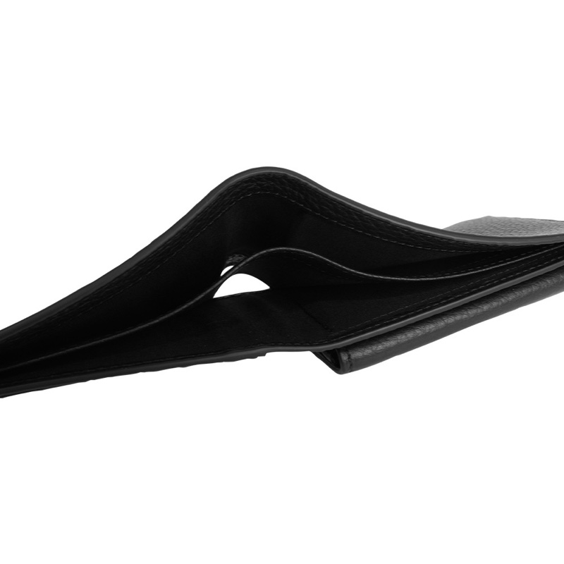 粒面牛皮對開零錢袋短夾(黑色)-5