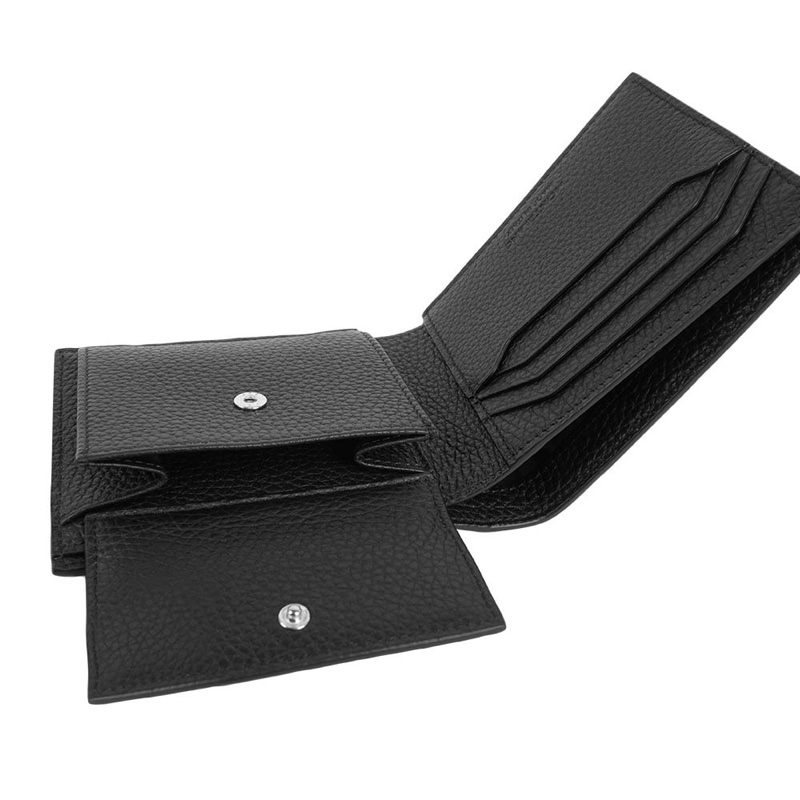 粒面牛皮對開零錢袋短夾(黑色)-6