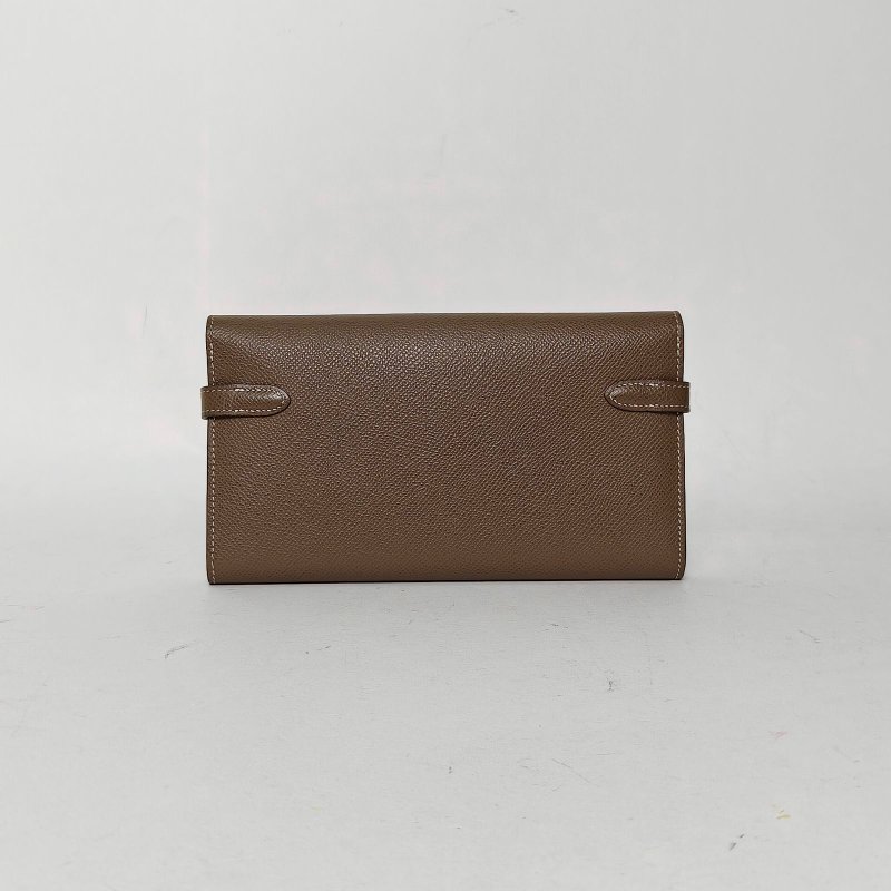 HERMES Kelly長款錢包18大象灰Epsom皮A刻銀扣肩背包-2