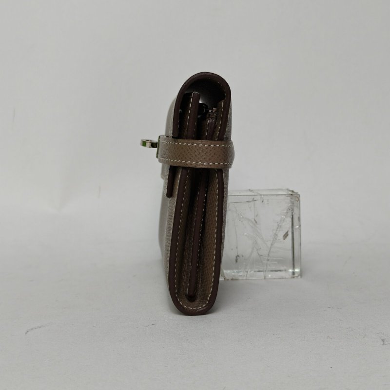 HERMES Kelly長款錢包18大象灰Epsom皮A刻銀扣肩背包-3