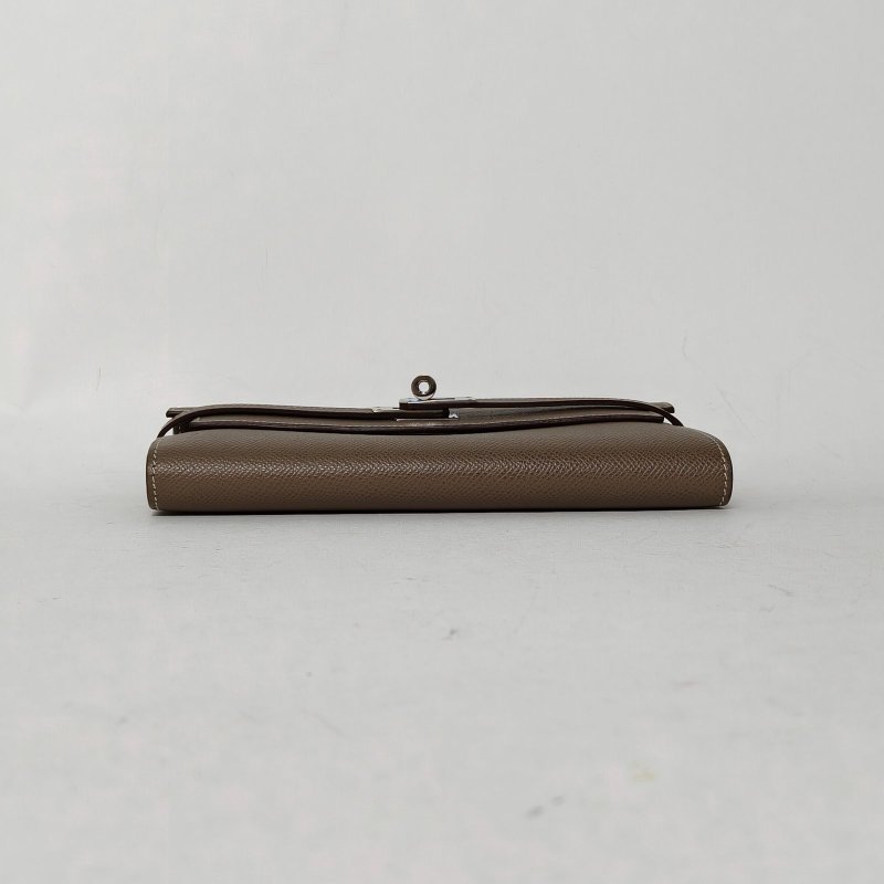 HERMES Kelly長款錢包18大象灰Epsom皮A刻銀扣肩背包-4