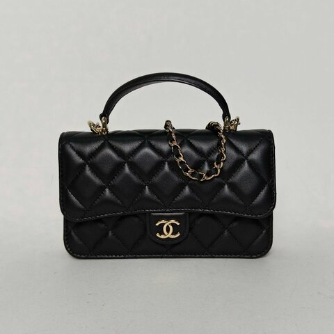 CHANEL CF手提WOC17黑色羊皮鐳射標金扣肩背包