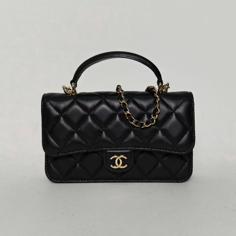 CHANEL CF手提WOC17黑色羊皮鐳射標金扣肩背包-0