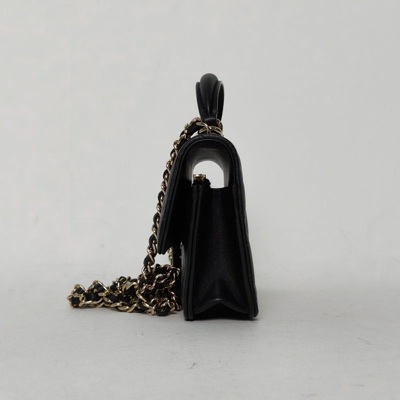 CHANEL CF手提WOC17黑色羊皮鐳射標金扣肩背包-3