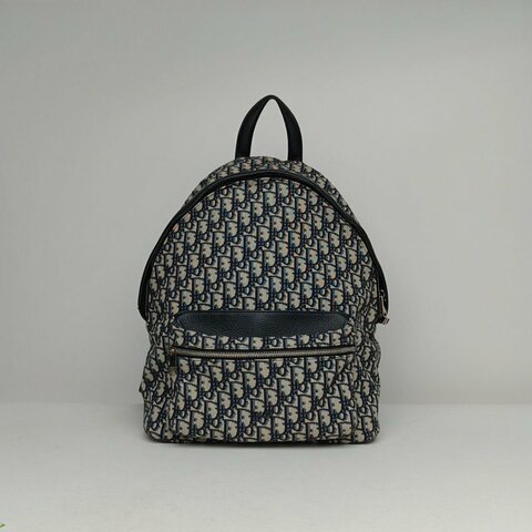 DIOR Rider雙肩包墨藍色帆布銀扣2019Oblique印花肩背包