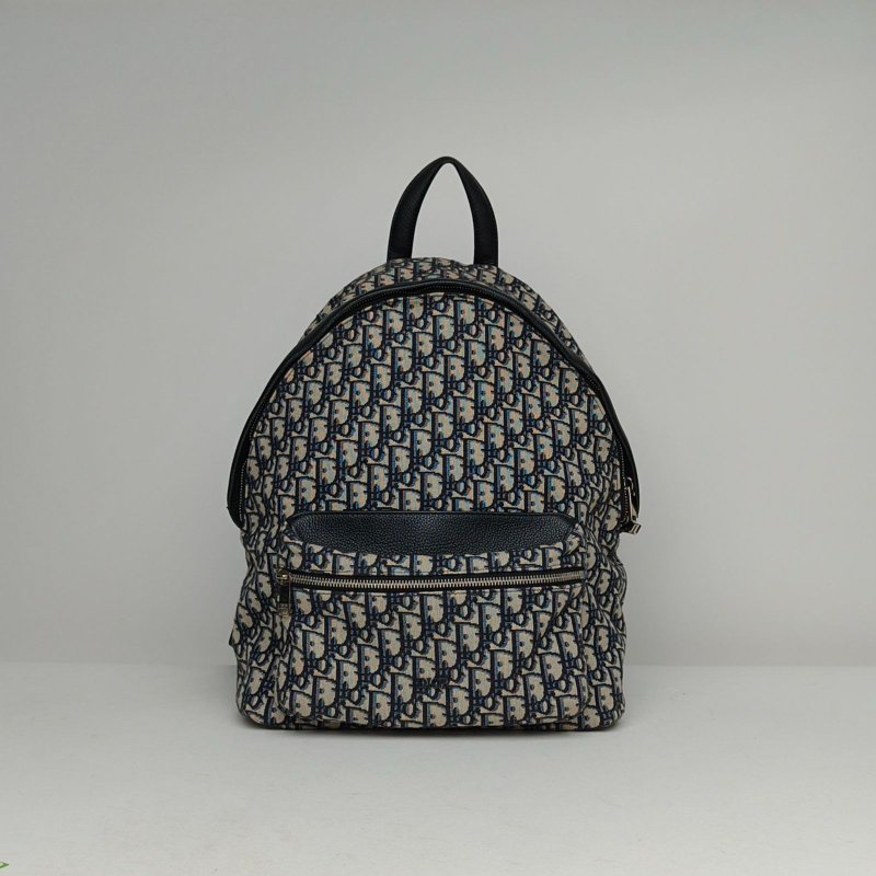 DIOR Rider雙肩包墨藍色帆布銀扣2019Oblique印花肩背包-0