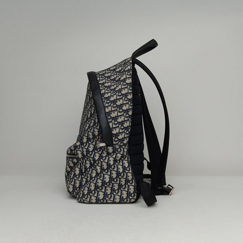 DIOR Rider雙肩包墨藍色帆布銀扣2019Oblique印花肩背包-1