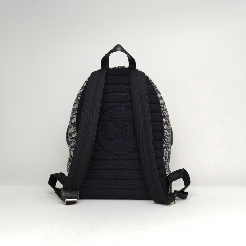 DIOR Rider雙肩包墨藍色帆布銀扣2019Oblique印花肩背包-2