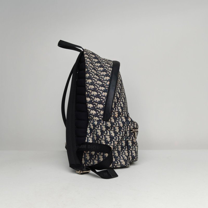 DIOR Rider雙肩包墨藍色帆布銀扣2019Oblique印花肩背包-3