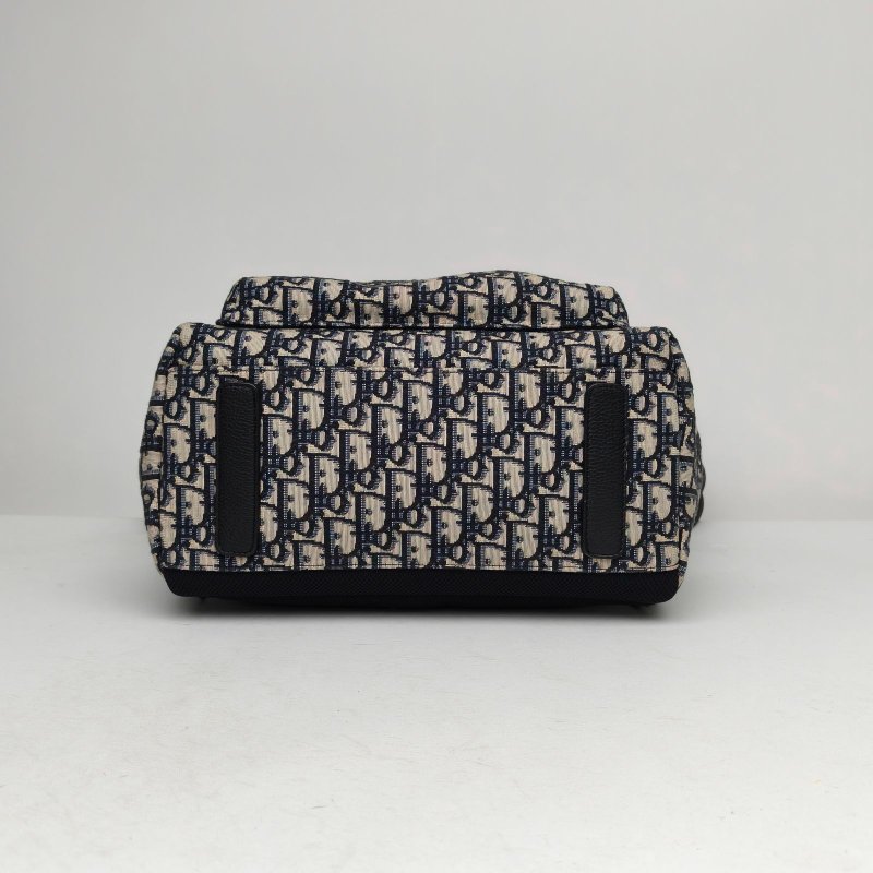 DIOR Rider雙肩包墨藍色帆布銀扣2019Oblique印花肩背包-4