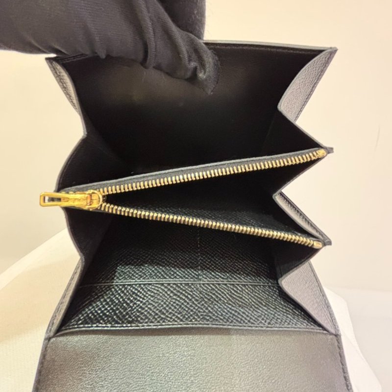 HERMES黑EP牛皮金釦 Constance 短夾-3