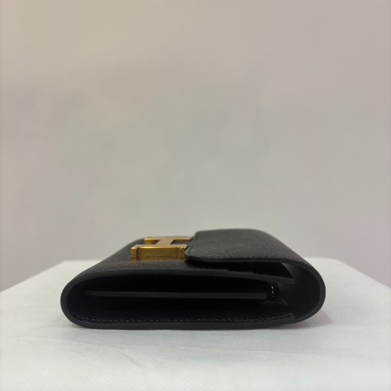 HERMES黑EP牛皮金釦 Constance 短夾-4