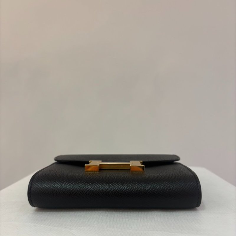 HERMES黑EP牛皮金釦 Constance 短夾-6