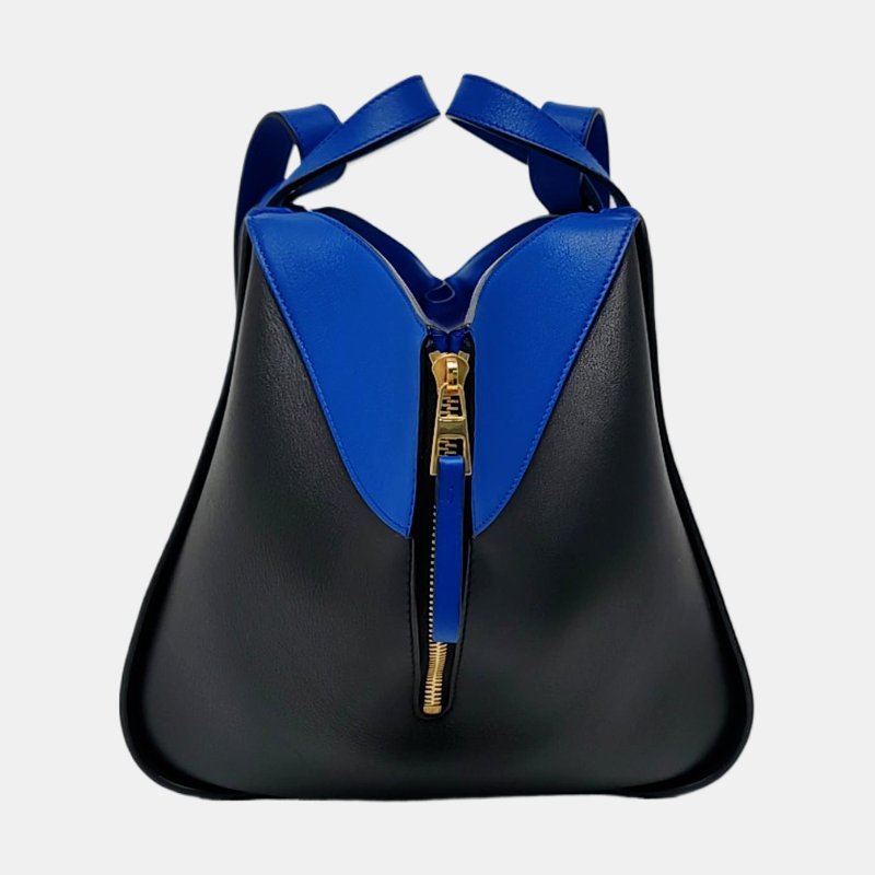 LOEWE Hammock 小號藍色牛皮吊床包單肩包手提包斜挎包 金色五金 可拆卸肩帶 9.8新-3