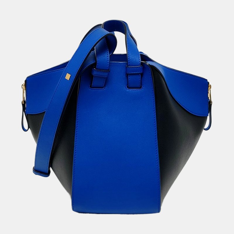 LOEWE Hammock 小號藍色牛皮吊床包單肩包手提包斜挎包 金色五金 可拆卸肩帶 9.8新-4