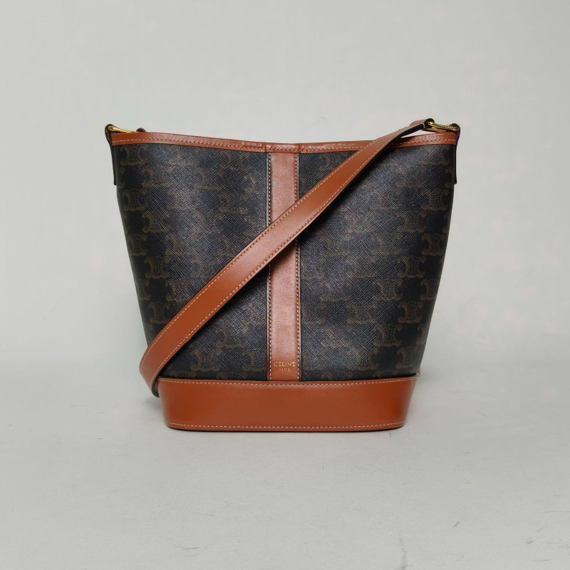 CELINE Triomphe凱旋門標誌印花Canvas水桶包小號18老花PVC金扣肩背包-0