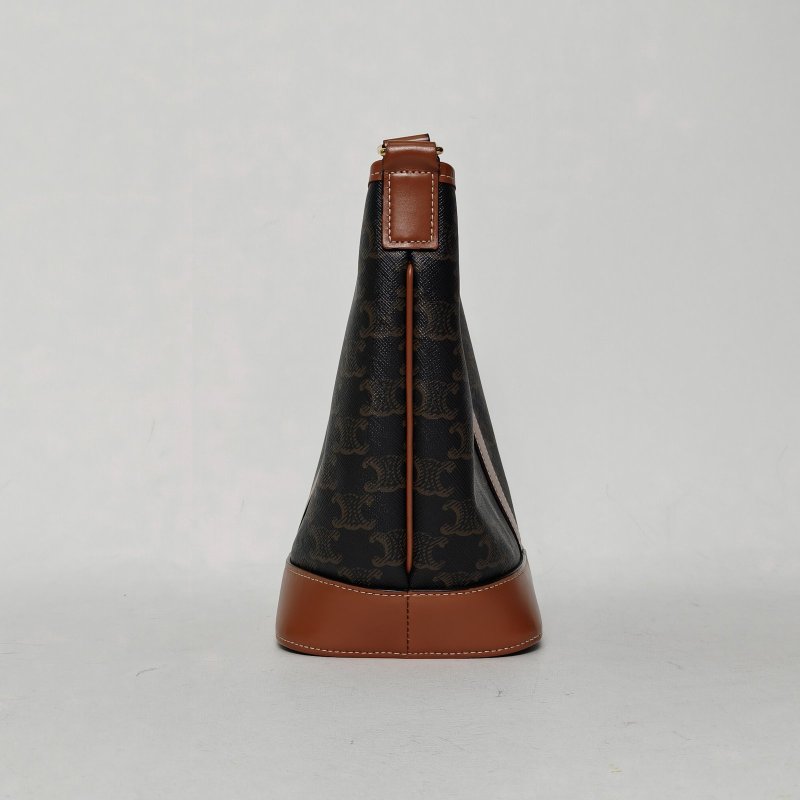 CELINE Triomphe凱旋門標誌印花Canvas水桶包小號18老花PVC金扣肩背包-3