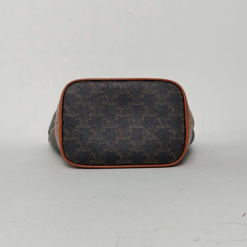 CELINE Triomphe凱旋門標誌印花Canvas水桶包小號18老花PVC金扣肩背包-4