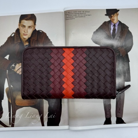 BOTTEGA VENETA BV三色編織拉鍊長夾