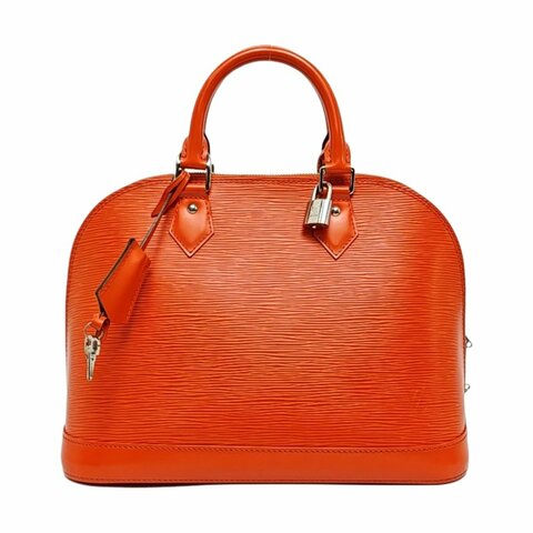 LOUIS VUITTON ALMA小號橙色EPI牛皮壓紋貝殼包手提包 銀色五金