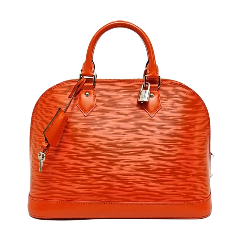 LOUIS VUITTON ALMA小號橙色EPI牛皮壓紋貝殼包手提包 銀色五金-0