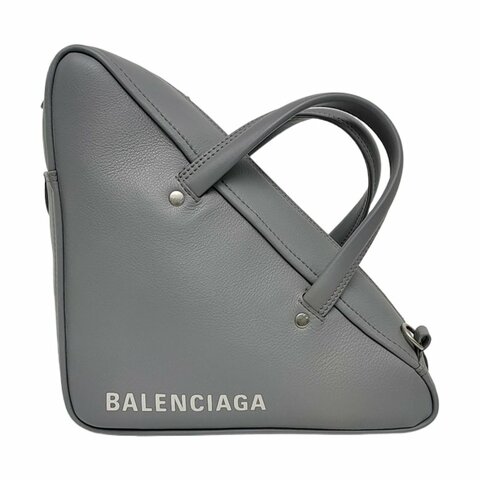 BALENCIAGA Triangle小號灰色牛皮印花單肩包斜挎包手提包 銀色五金 可拆卸肩帶