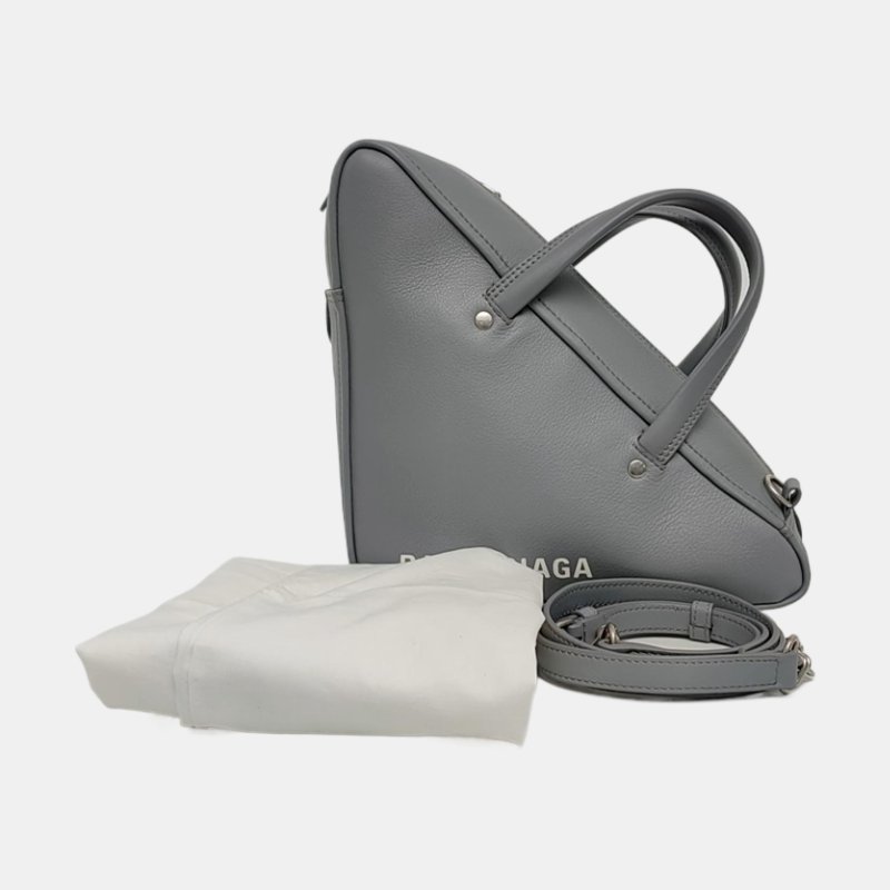 BALENCIAGA Triangle小號灰色牛皮印花單肩包斜挎包手提包 銀色五金 可拆卸肩帶-7