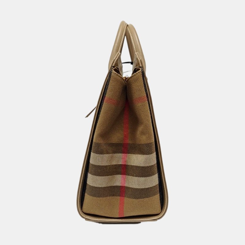 BURBERRY 托特包卡其色牛皮單肩包 金色五金 可拆卸肩帶 9.8新-3