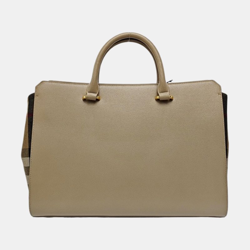 BURBERRY 托特包卡其色牛皮單肩包 金色五金 可拆卸肩帶 9.8新-4