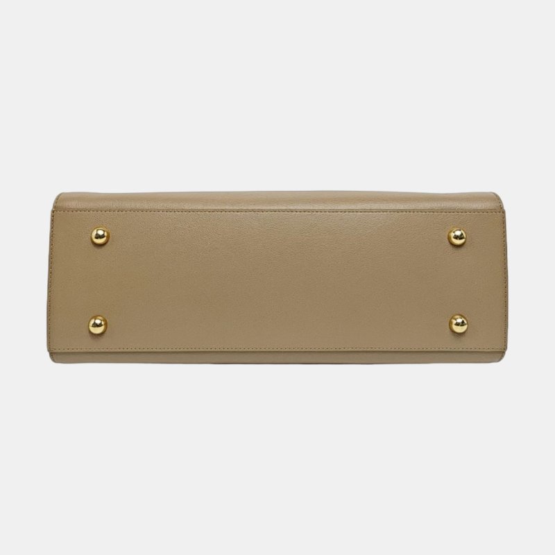 BURBERRY 托特包卡其色牛皮單肩包 金色五金 可拆卸肩帶 9.8新-5