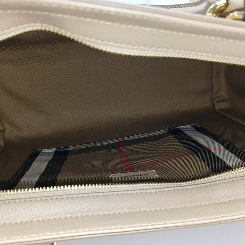 BURBERRY 托特包卡其色牛皮單肩包 金色五金 可拆卸肩帶 9.8新-6