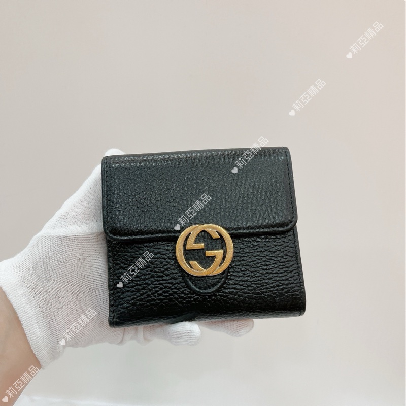 莉亞精品♡Gucci 615525 釦式短夾 黑色 二手-1