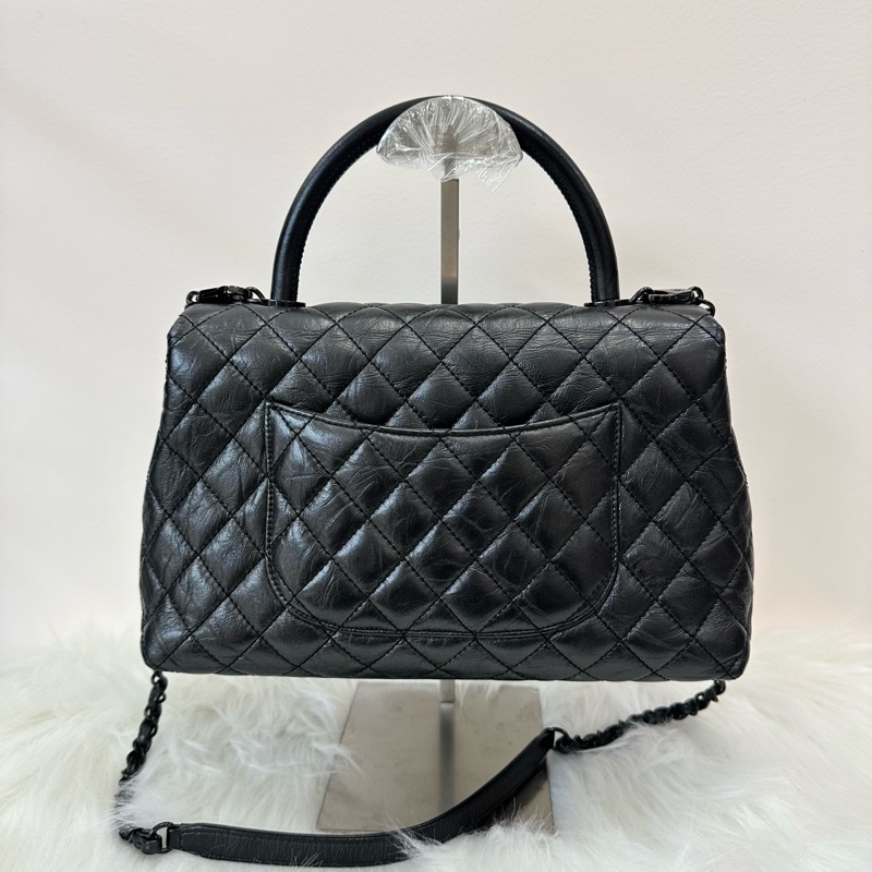 Chanelcoco handle 黑色油蜡皮中号黑扣 尺寸約28*18cm 年份29開-1