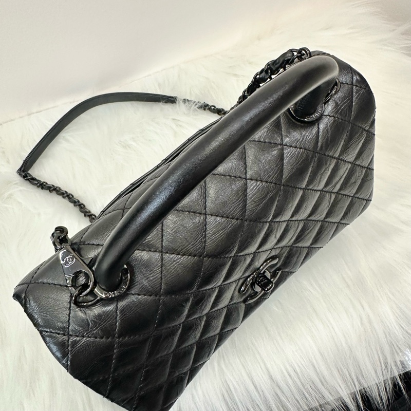 Chanelcoco handle 黑色油蜡皮中号黑扣 尺寸約28*18cm 年份29開-10