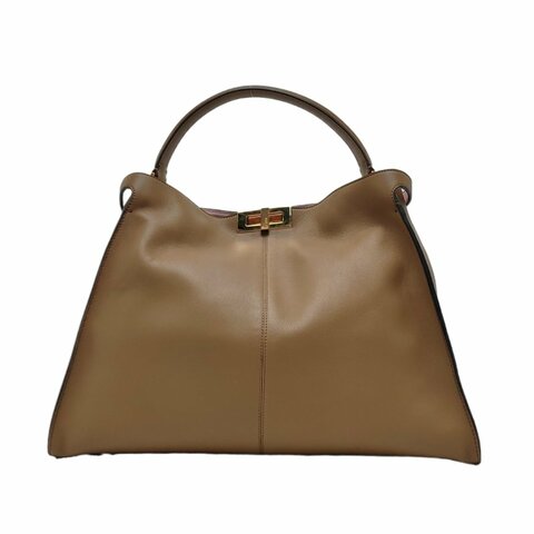 FENDI Peekaboo Essential大號棕色牛皮手提包 金色五金