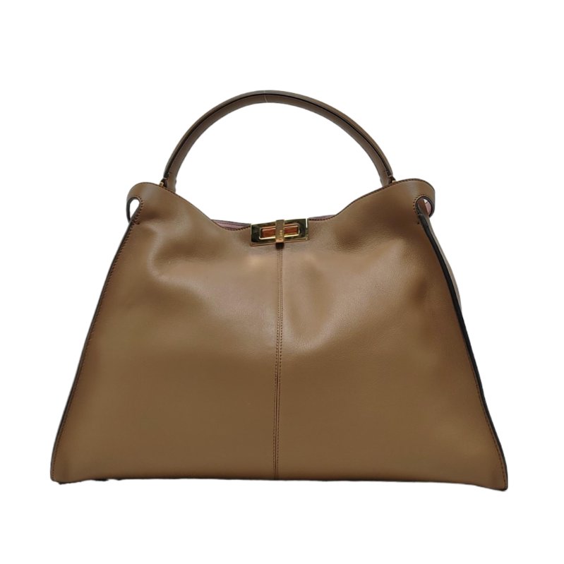 FENDI Peekaboo Essential大號棕色牛皮手提包 金色五金-0