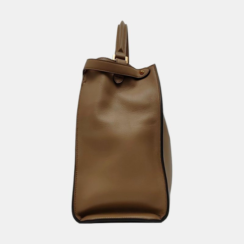 FENDI Peekaboo Essential大號棕色牛皮手提包 金色五金-2