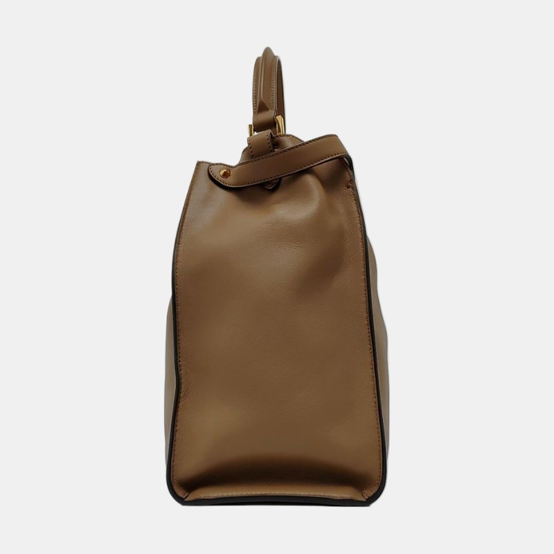 FENDI Peekaboo Essential大號棕色牛皮手提包 金色五金-3