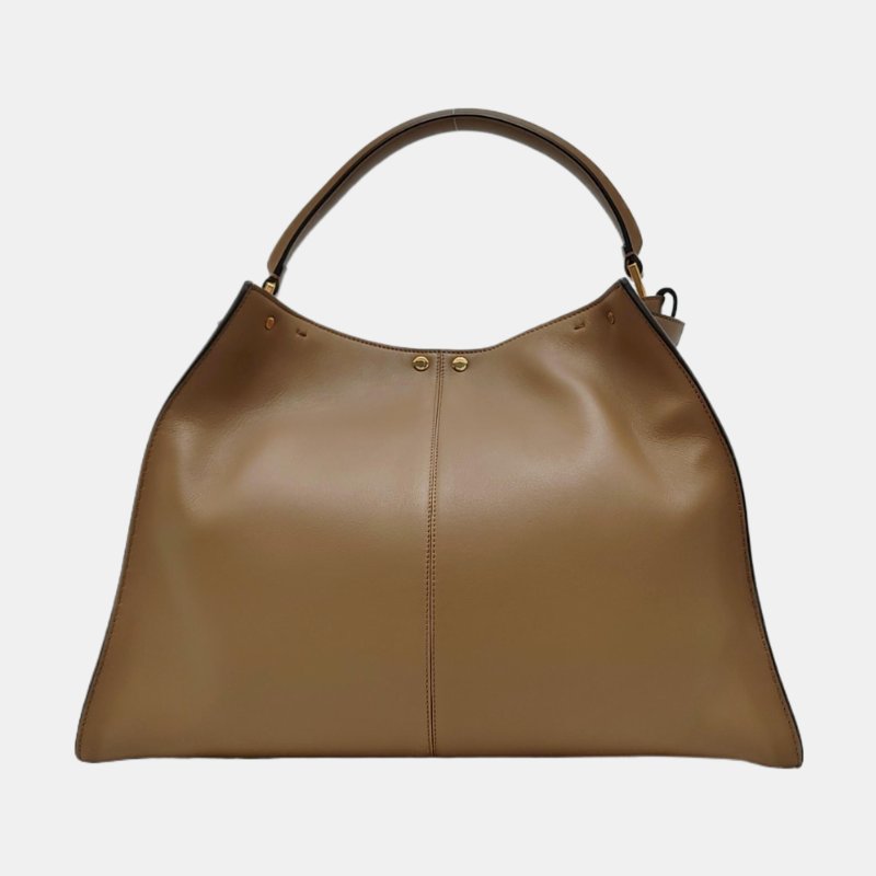 FENDI Peekaboo Essential大號棕色牛皮手提包 金色五金-4