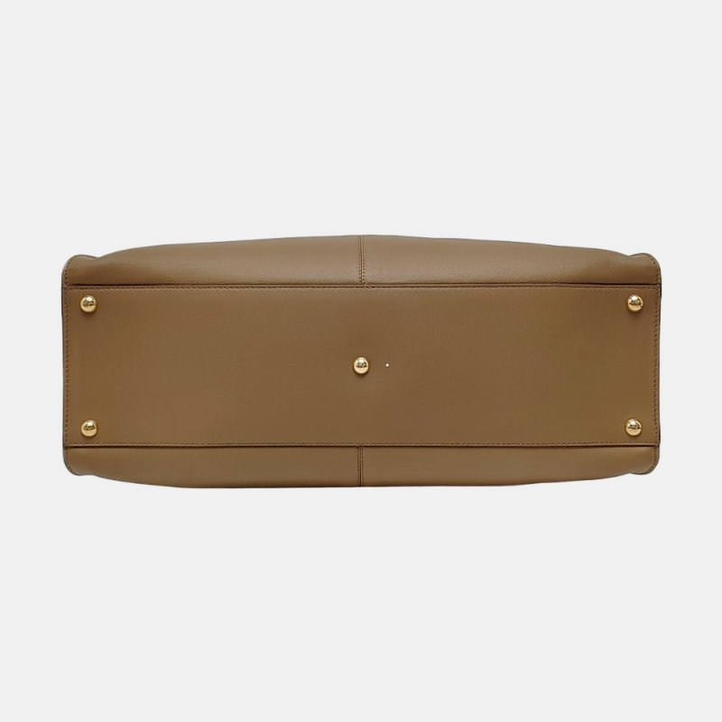 FENDI Peekaboo Essential大號棕色牛皮手提包 金色五金-5