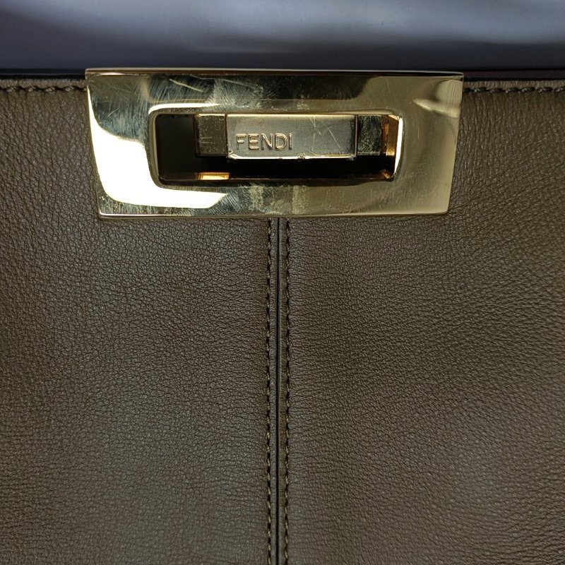 FENDI Peekaboo Essential大號棕色牛皮手提包 金色五金-8