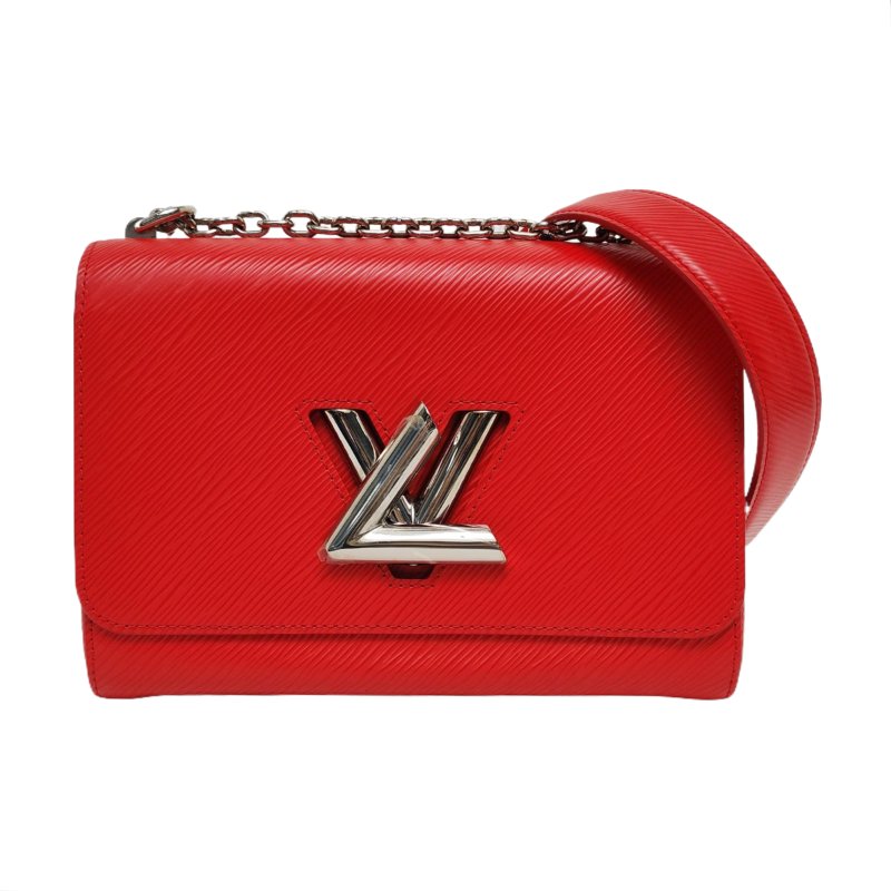 LOUIS VUITTON TWIST 中號紅色皮牛皮水波紋單肩斜挎包 銀色五金 9.8新-0