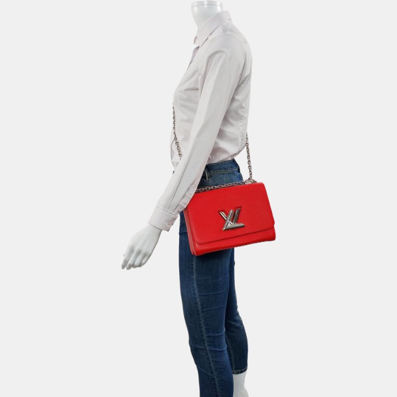 LOUIS VUITTON TWIST 中號紅色皮牛皮水波紋單肩斜挎包 銀色五金 9.8新-1