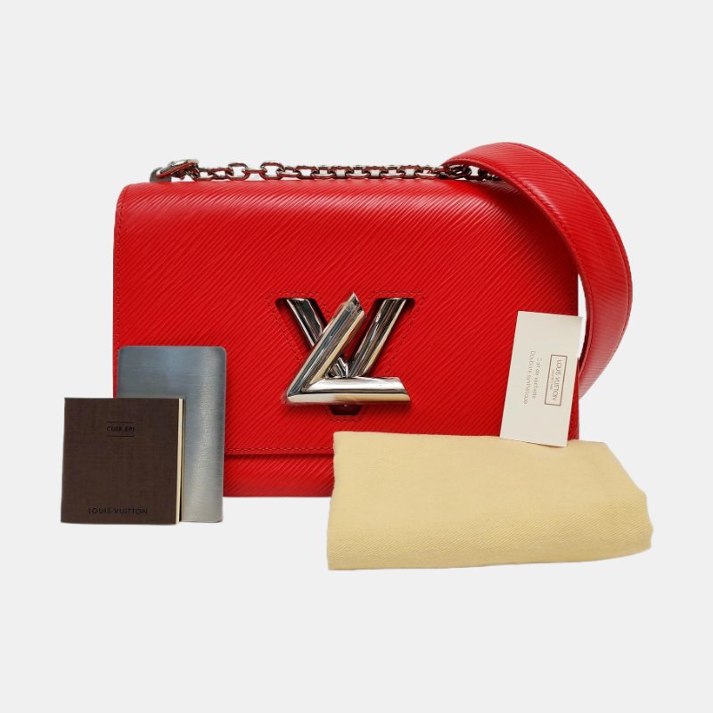 LOUIS VUITTON TWIST 中號紅色皮牛皮水波紋單肩斜挎包 銀色五金 9.8新-7