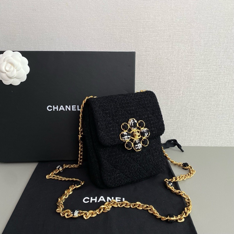 Chanel 黑金編織豎版鏈條包 tweed 晶片款-2